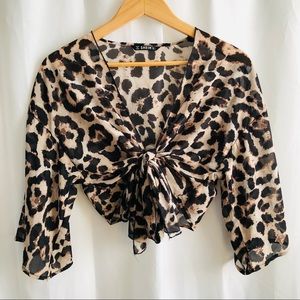 SHEIN animal print crop blouse